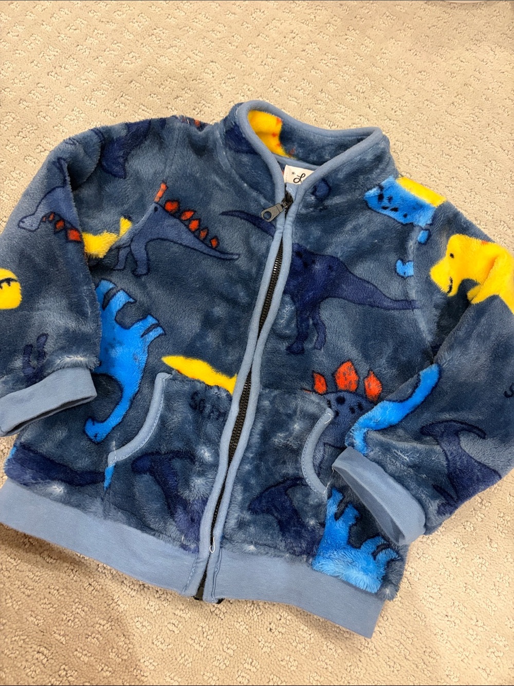 Lola + The Boys Fuzzy Fleece Zip Up Dinosaur Jacket | 18-24 months